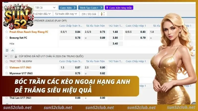 Bảng kèo ngoại hạng Anh hiển thị mọi loại kèo cược